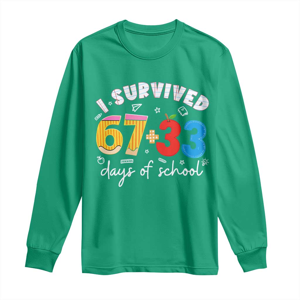I Survived 67 33 Days Of School Long Sleeve Shirt Funny Six Seven Meme Boys Kids 100th Day
