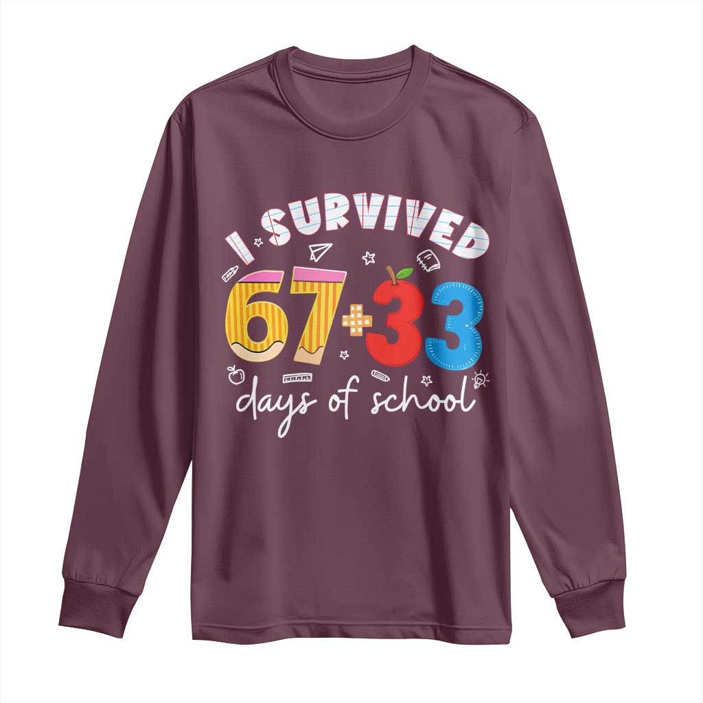 I Survived 67 33 Days Of School Long Sleeve Shirt Funny Six Seven Meme Boys Kids 100th Day