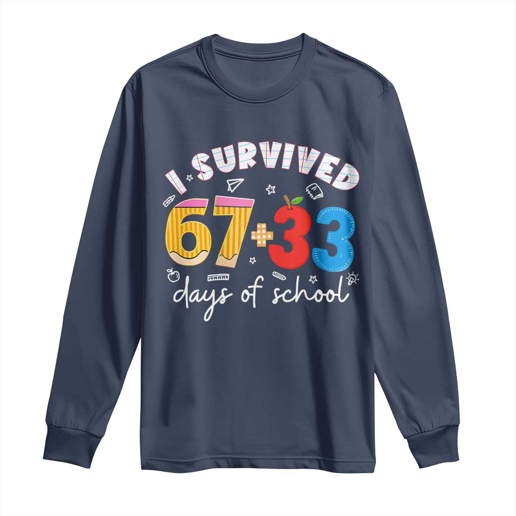I Survived 67 33 Days Of School Long Sleeve Shirt Funny Six Seven Meme Boys Kids 100th Day