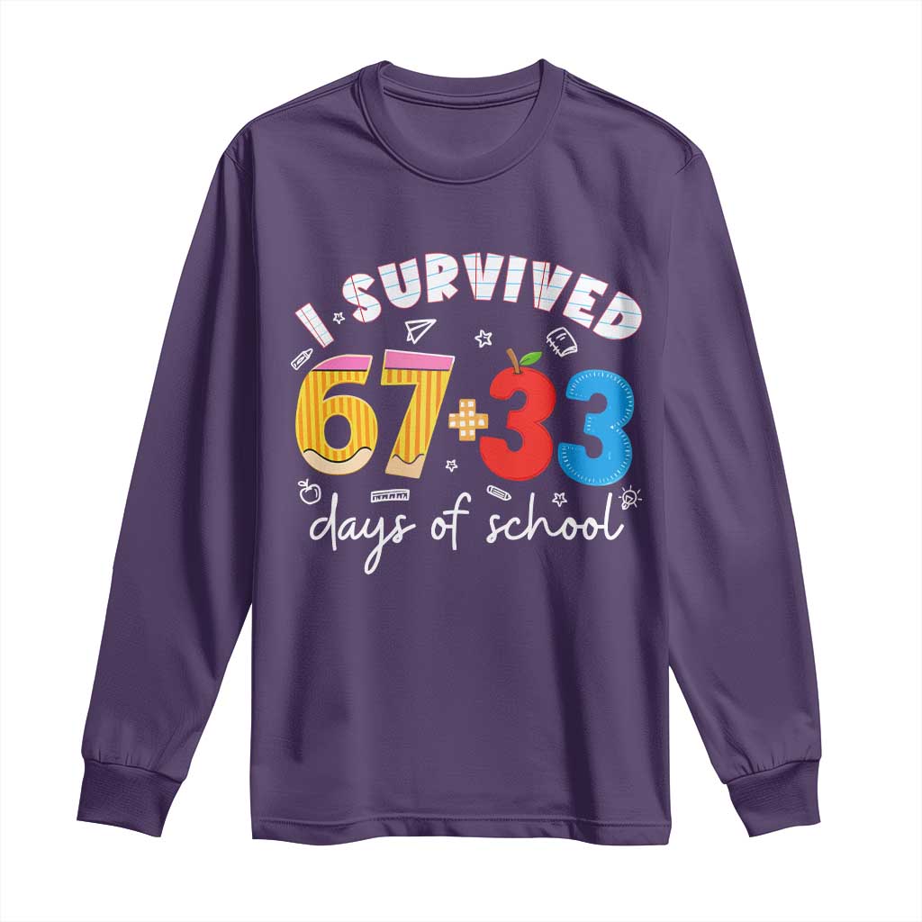 I Survived 67 33 Days Of School Long Sleeve Shirt Funny Six Seven Meme Boys Kids 100th Day