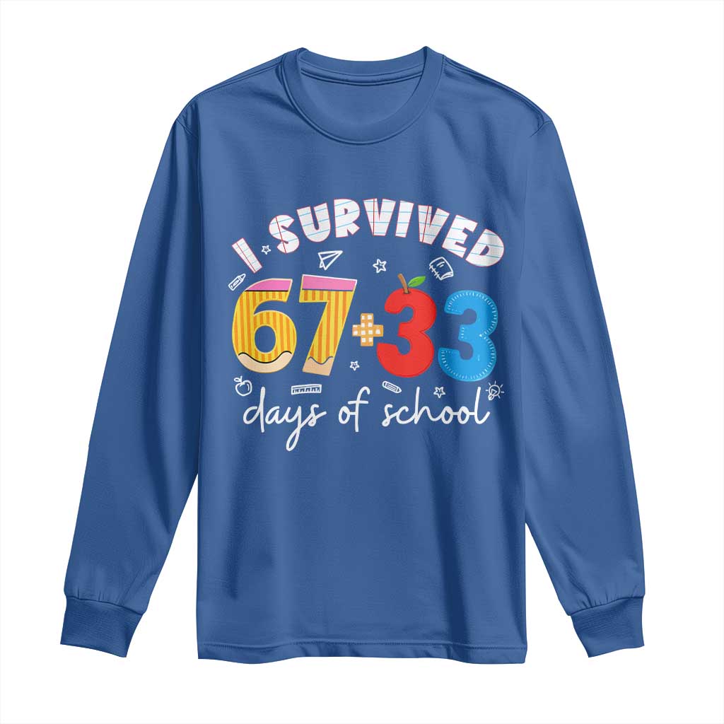 I Survived 67 33 Days Of School Long Sleeve Shirt Funny Six Seven Meme Boys Kids 100th Day