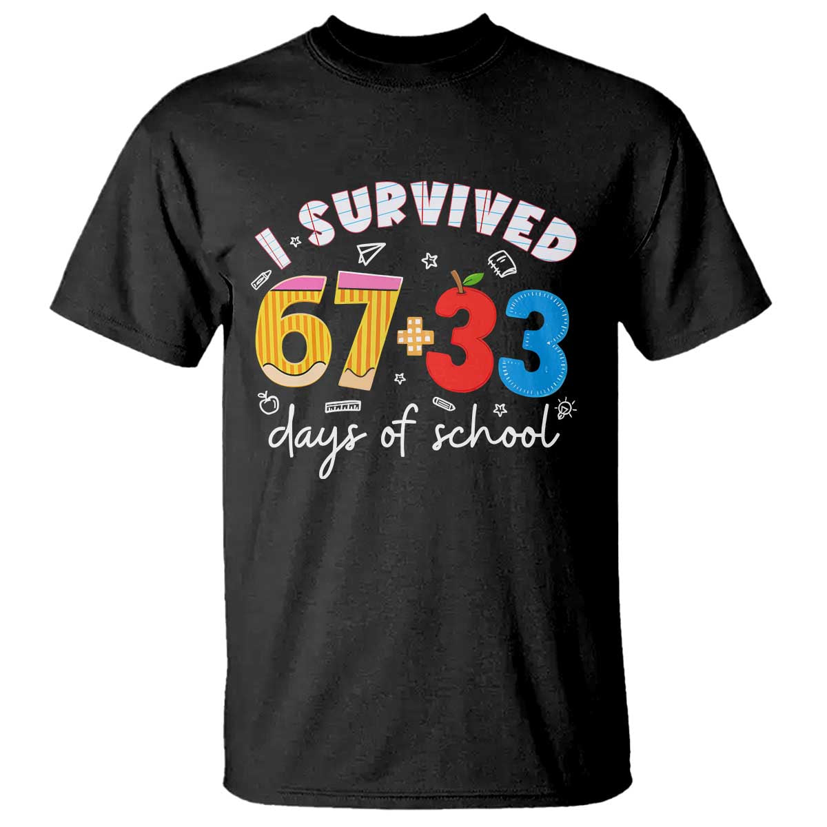 I Survived 67 33 Days Of School T Shirt Funny Six Seven Meme Boys Kids 100th Day