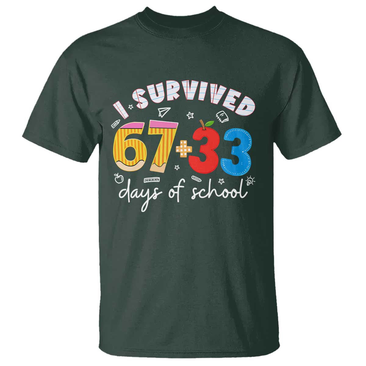 I Survived 67 33 Days Of School T Shirt Funny Six Seven Meme Boys Kids 100th Day