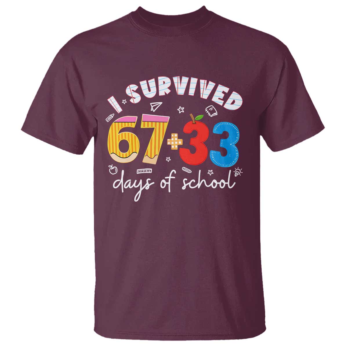 I Survived 67 33 Days Of School T Shirt Funny Six Seven Meme Boys Kids 100th Day