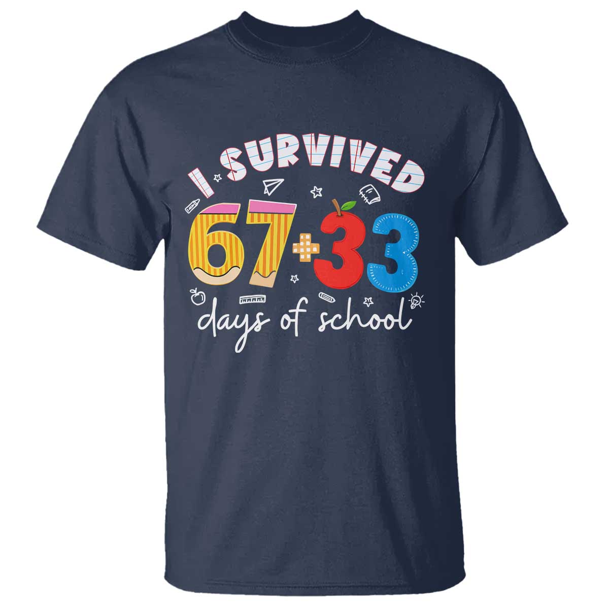 I Survived 67 33 Days Of School T Shirt Funny Six Seven Meme Boys Kids 100th Day