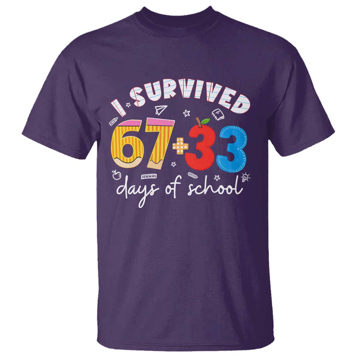 I Survived 67 33 Days Of School T Shirt Funny Six Seven Meme Boys Kids 100th Day