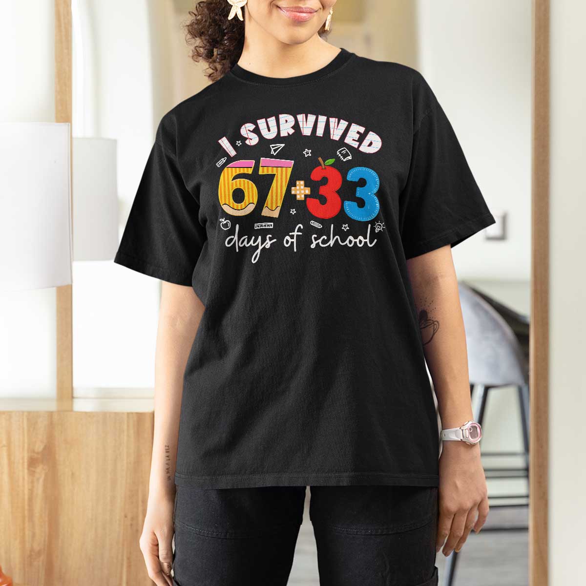 I Survived 67 33 Days Of School T Shirt For Women Funny Six Seven Meme Boys Kids 100th Day