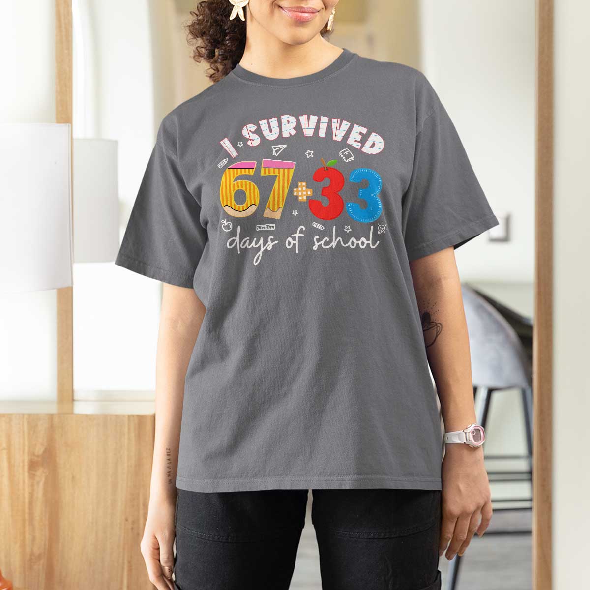 I Survived 67 33 Days Of School T Shirt For Women Funny Six Seven Meme Boys Kids 100th Day