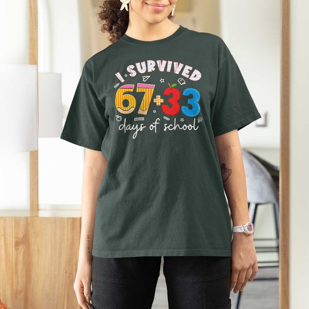 I Survived 67 33 Days Of School T Shirt For Women Funny Six Seven Meme Boys Kids 100th Day