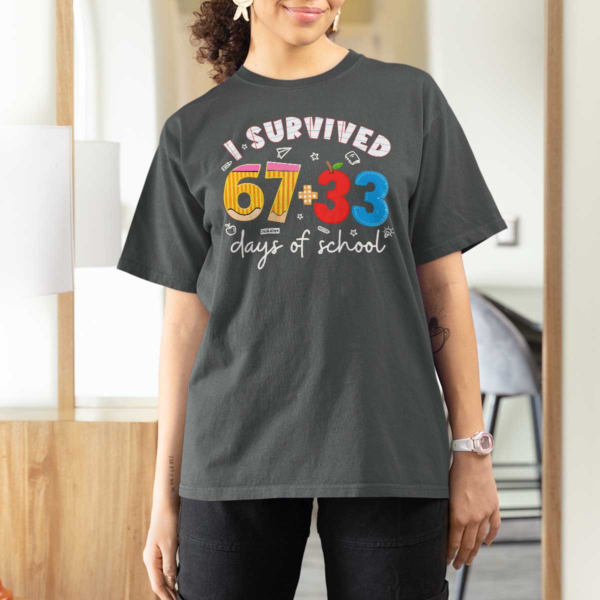 I Survived 67 33 Days Of School T Shirt For Women Funny Six Seven Meme Boys Kids 100th Day