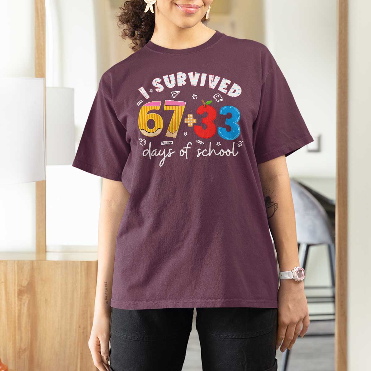 I Survived 67 33 Days Of School T Shirt For Women Funny Six Seven Meme Boys Kids 100th Day