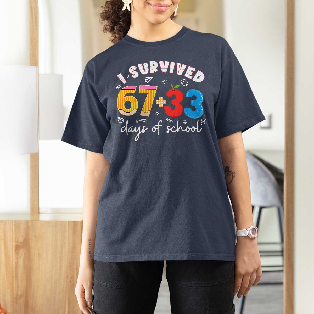 I Survived 67 33 Days Of School T Shirt For Women Funny Six Seven Meme Boys Kids 100th Day