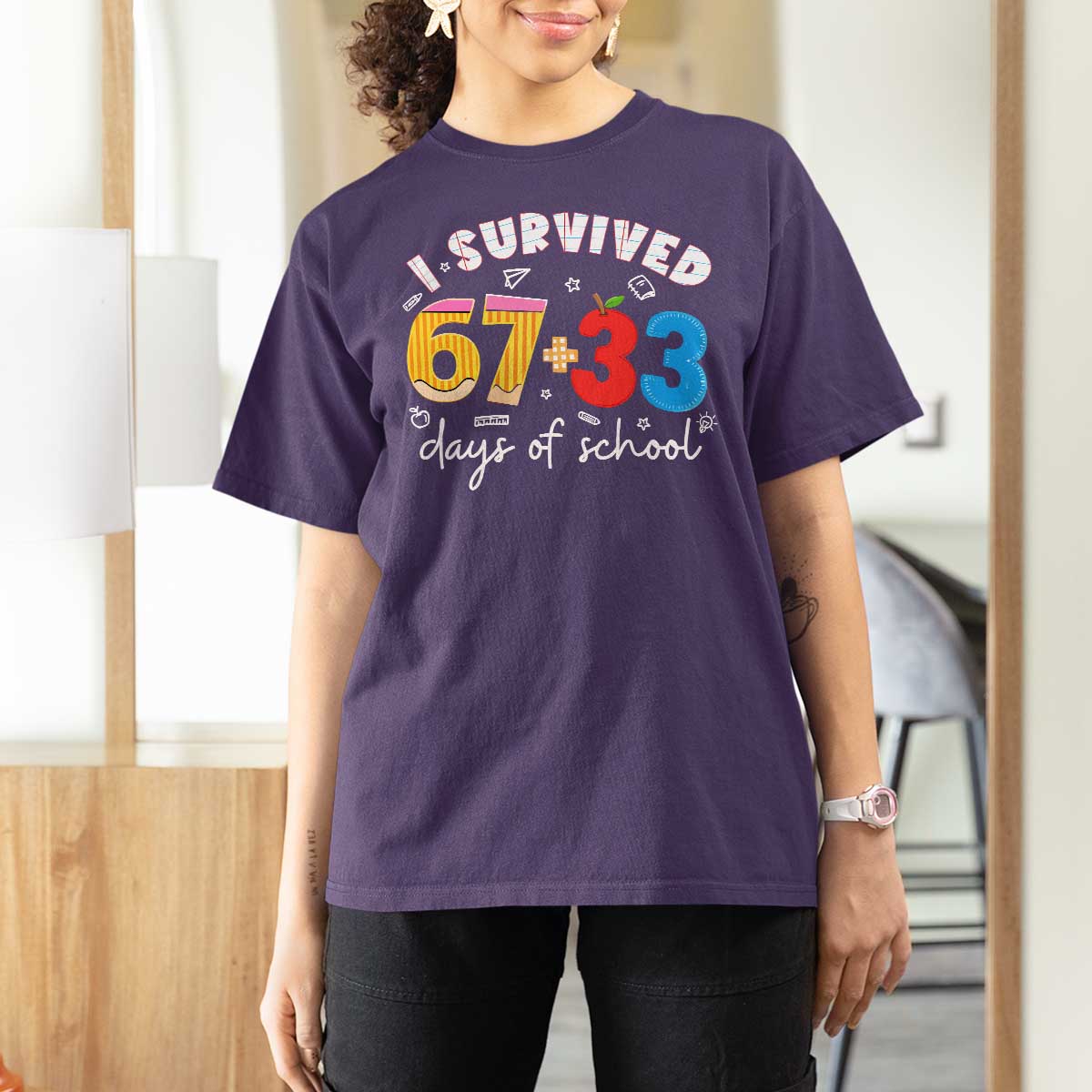 I Survived 67 33 Days Of School T Shirt For Women Funny Six Seven Meme Boys Kids 100th Day