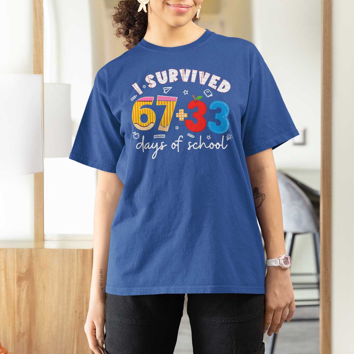 I Survived 67 33 Days Of School T Shirt For Women Funny Six Seven Meme Boys Kids 100th Day