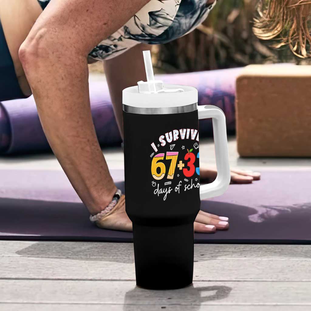 I Survived 67 33 Days Of School Tumbler With Handle Funny Six Seven Meme Boys Kids 100th Day