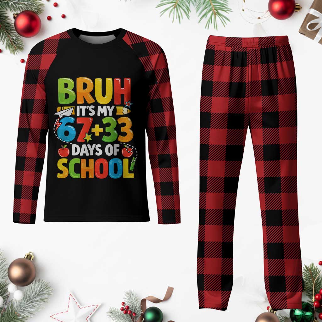 Bruh Its My 67 33 Days Of School Plaid Pajama Set Funny Six Seven Meme Boys Kids 100th Day