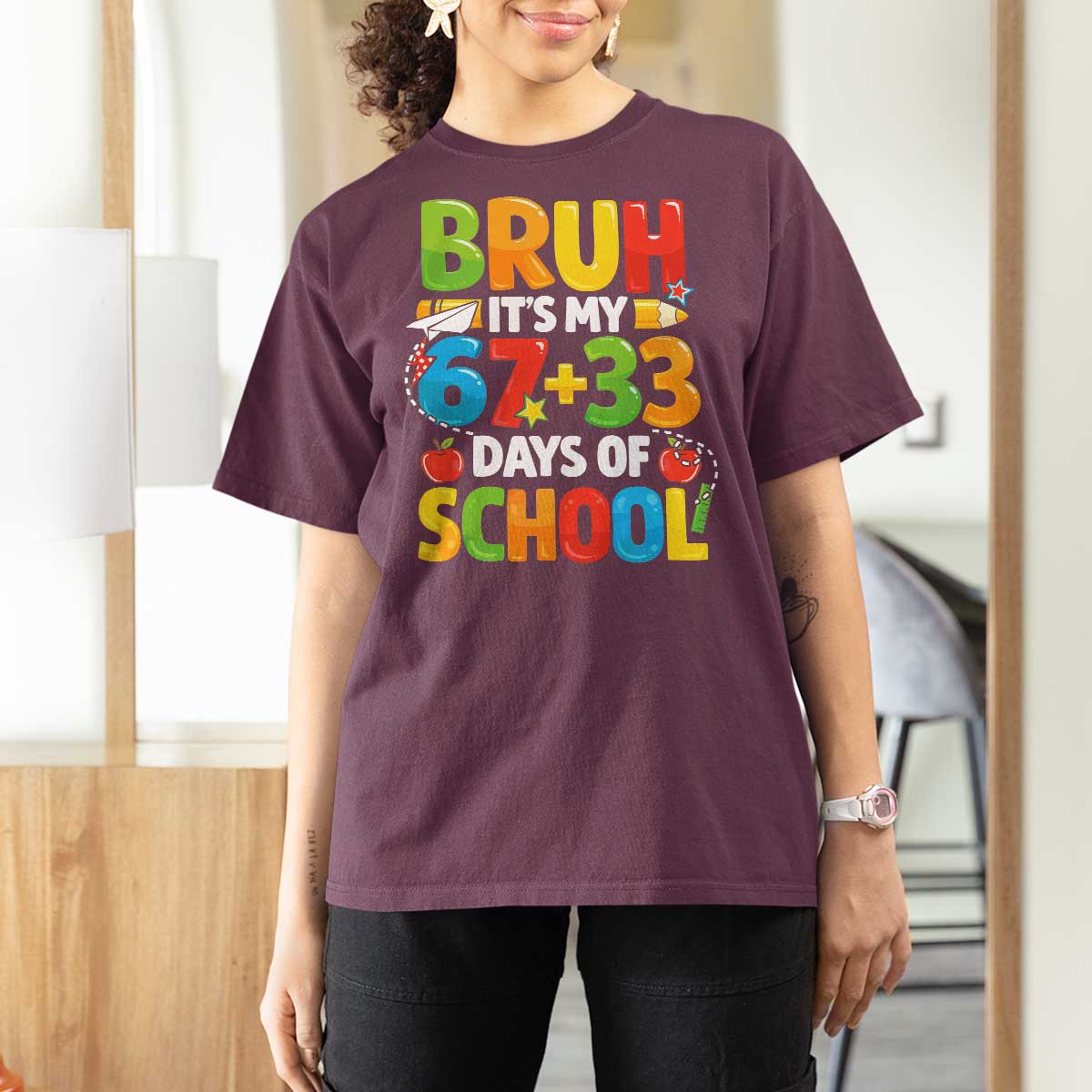 Bruh Its My 67 33 Days Of School T Shirt For Women Funny Six Seven Meme Boys Kids 100th Day
