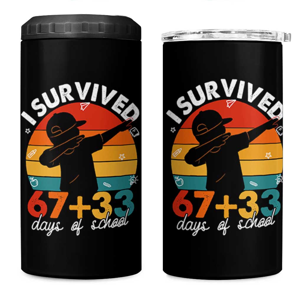 I Survived 67 33 Days Of School 4 in 1 Can Cooler Tumbler Funny Six Seven Meme Math Teacher Kids 100th Day