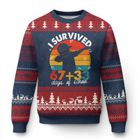 I Survived 67 33 Days Of School Ugly Christmas Sweater Funny Six Seven Meme Math Teacher Kids 100th Day