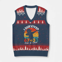 I Survived 67 33 Days Of School V-Neck Knit Sweater Vest Funny Six Seven Meme Math Teacher Kids 100th Day