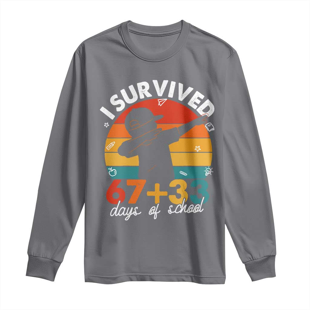 I Survived 67 33 Days Of School Long Sleeve Shirt Funny Six Seven Meme Math Teacher Kids 100th Day