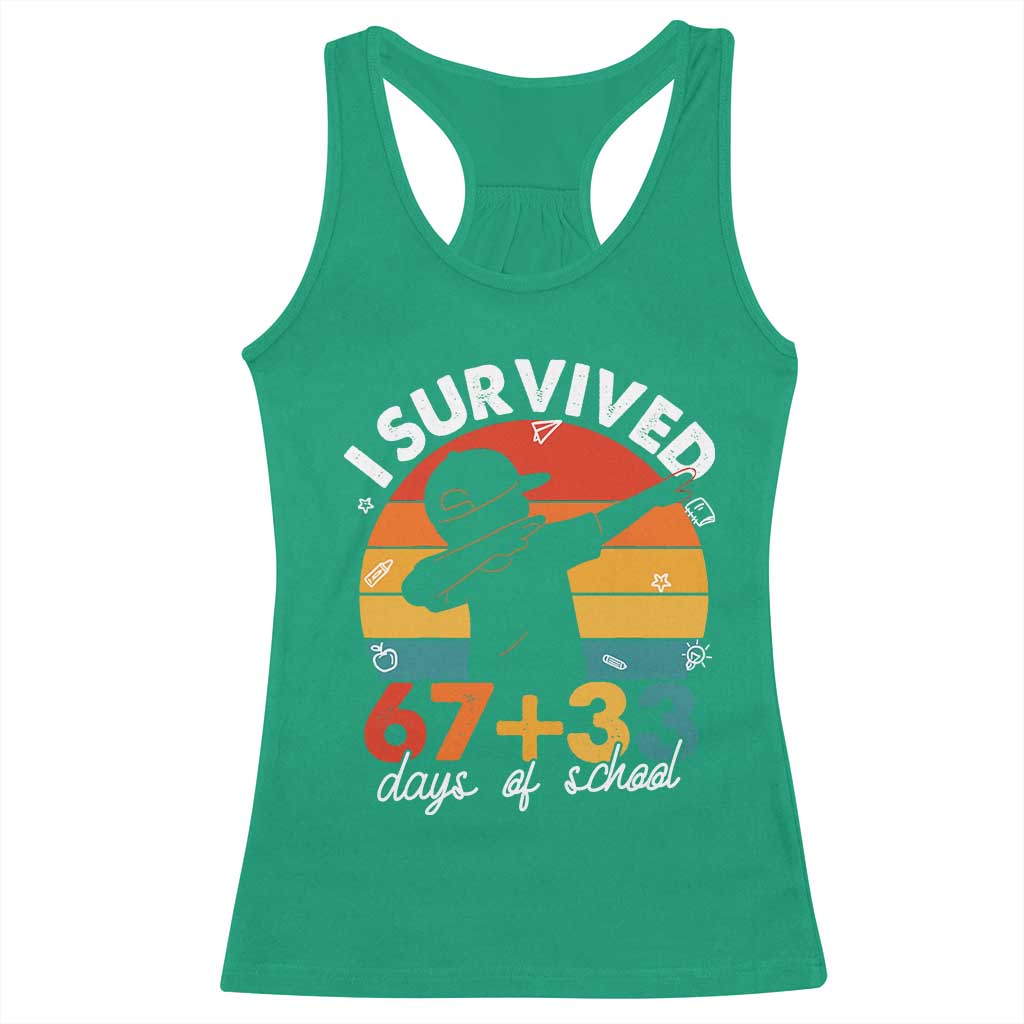 I Survived 67 33 Days Of School Racerback Tank Top Funny Six Seven Meme Math Teacher Kids 100th Day