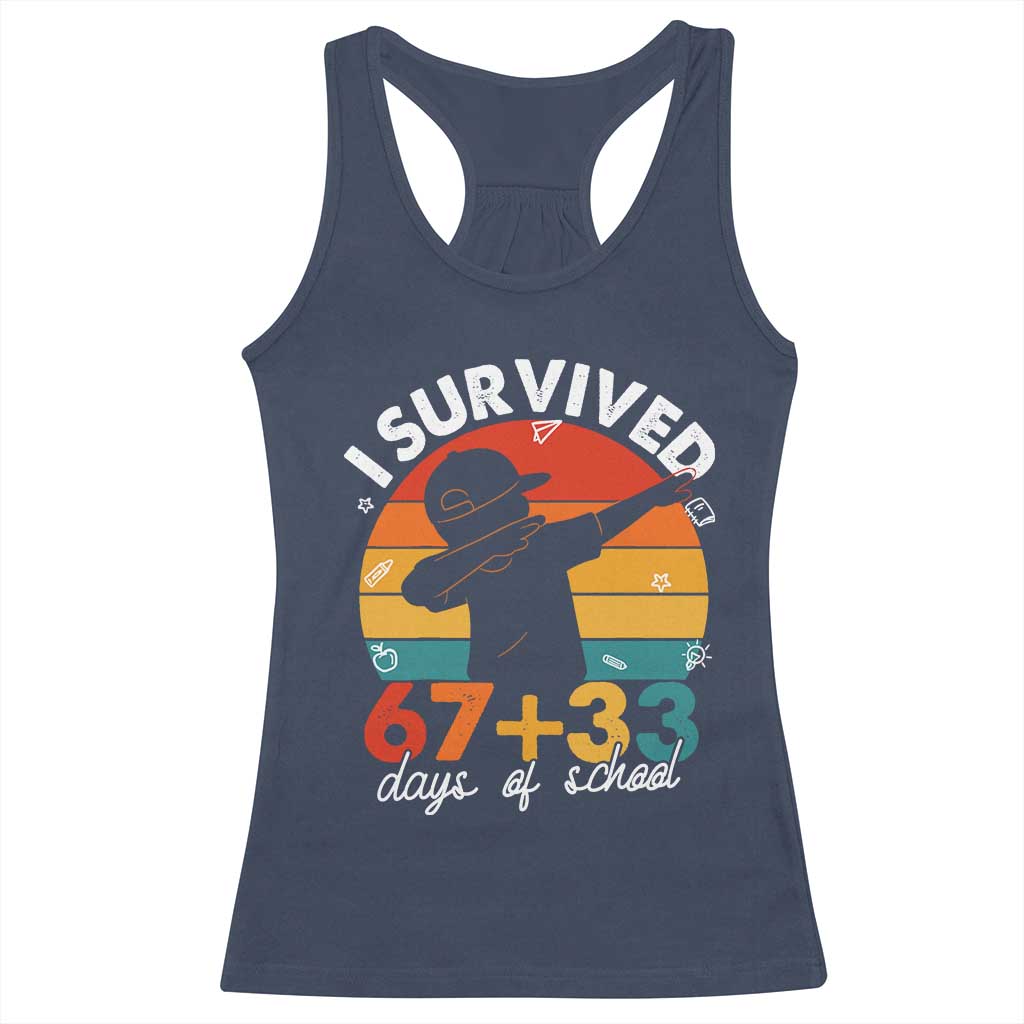 I Survived 67 33 Days Of School Racerback Tank Top Funny Six Seven Meme Math Teacher Kids 100th Day