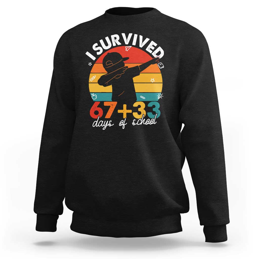 I Survived 67 33 Days Of School Sweatshirt Funny Six Seven Meme Math Teacher Kids 100th Day