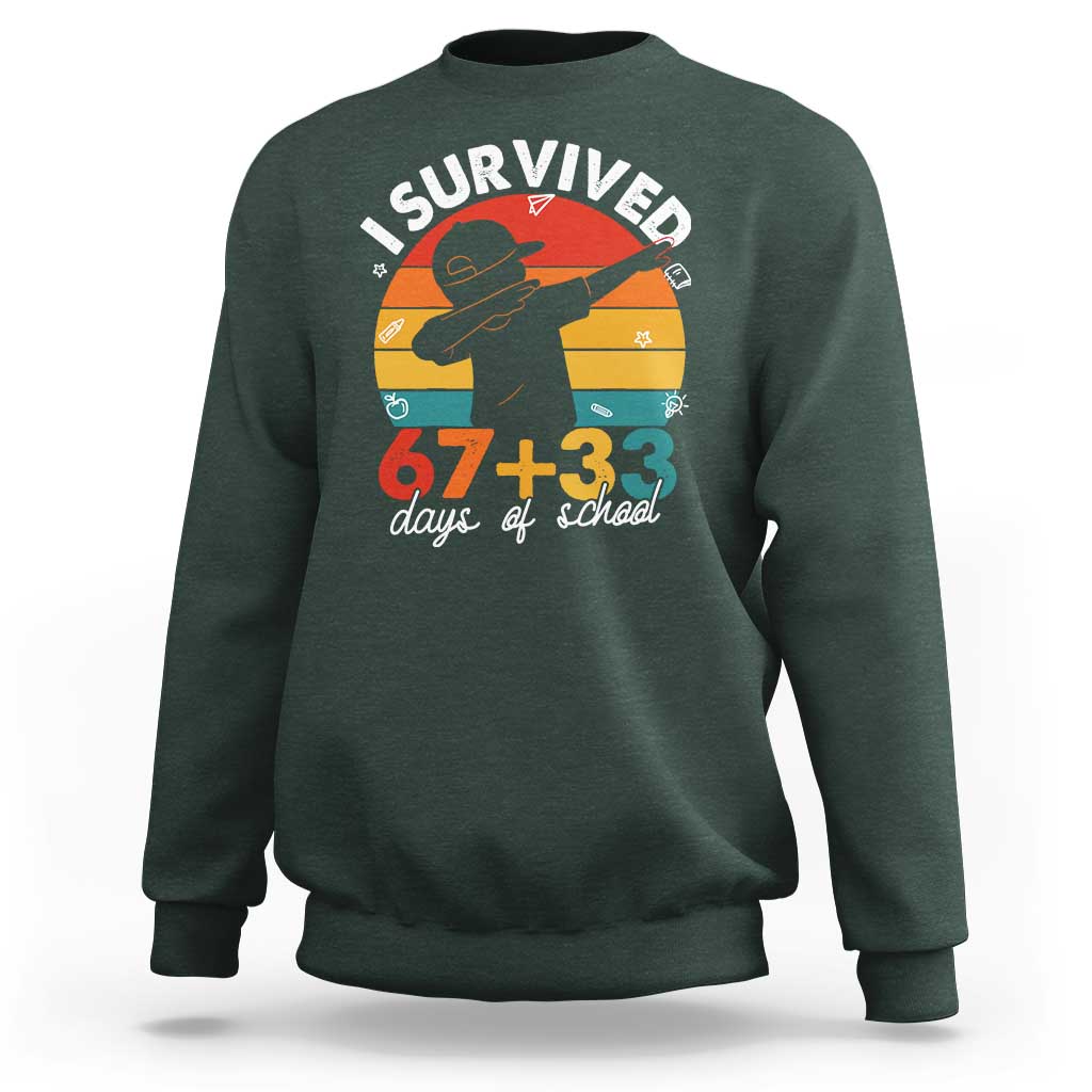 I Survived 67 33 Days Of School Sweatshirt Funny Six Seven Meme Math Teacher Kids 100th Day