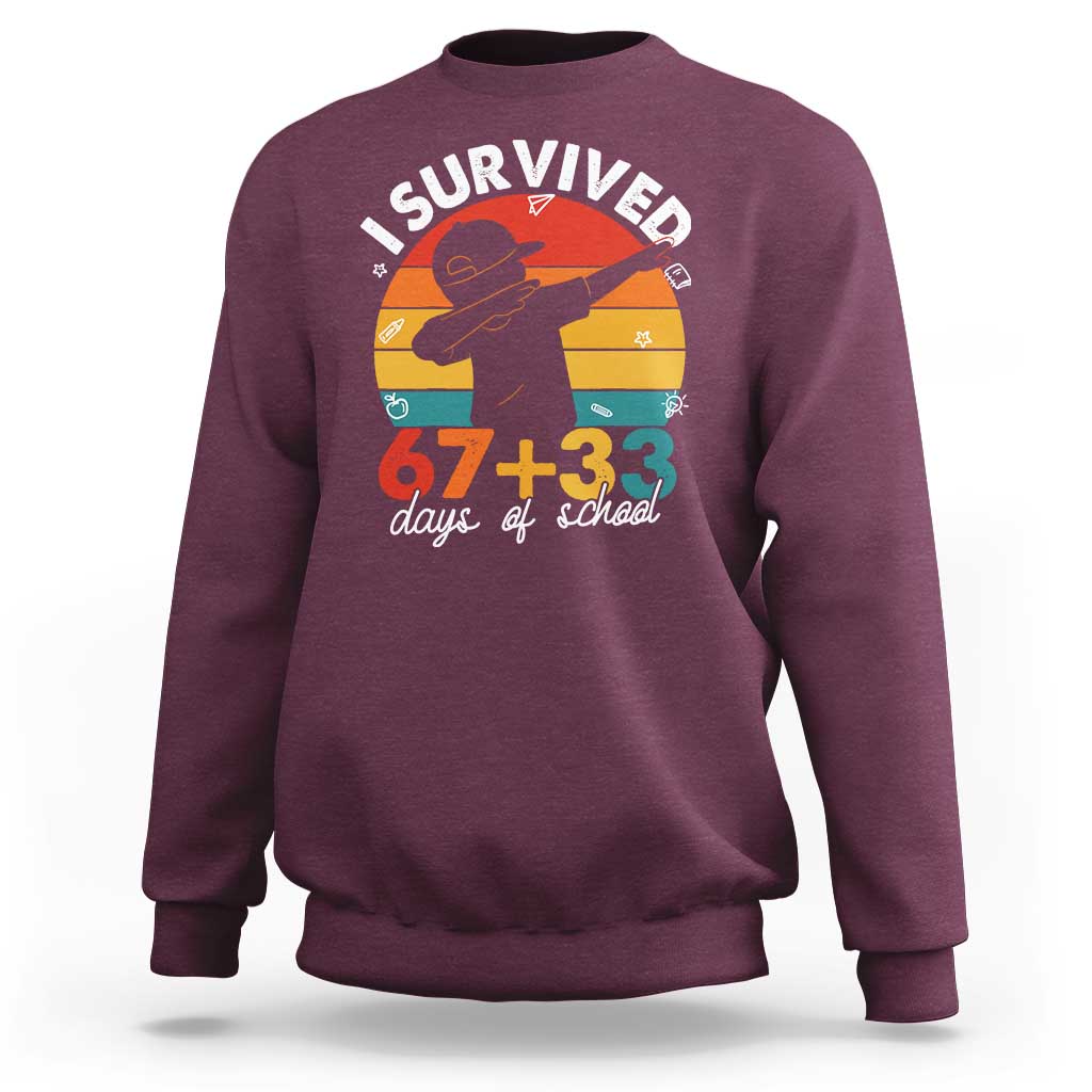 I Survived 67 33 Days Of School Sweatshirt Funny Six Seven Meme Math Teacher Kids 100th Day