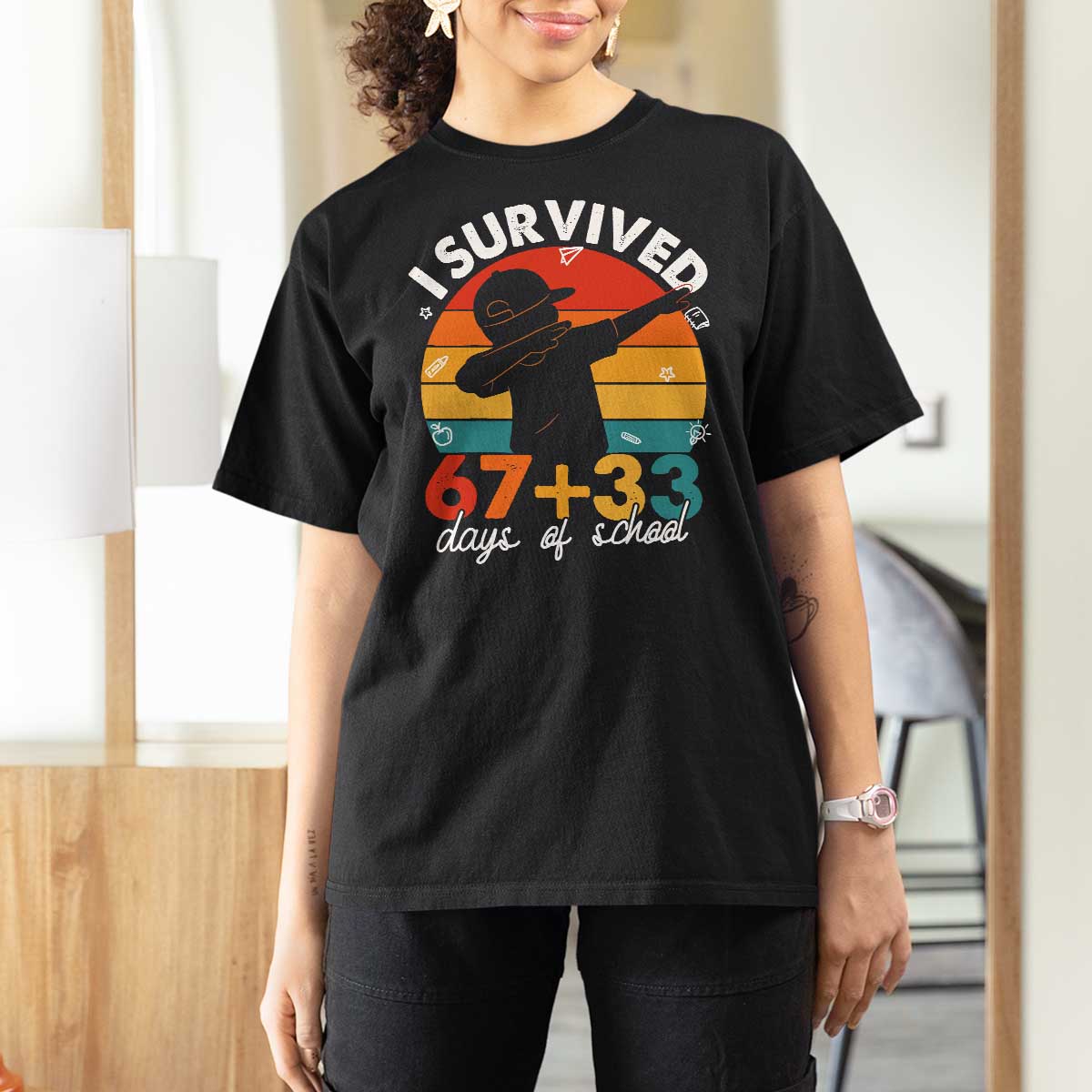 I Survived 67 33 Days Of School T Shirt For Women Funny Six Seven Meme Math Teacher Kids 100th Day