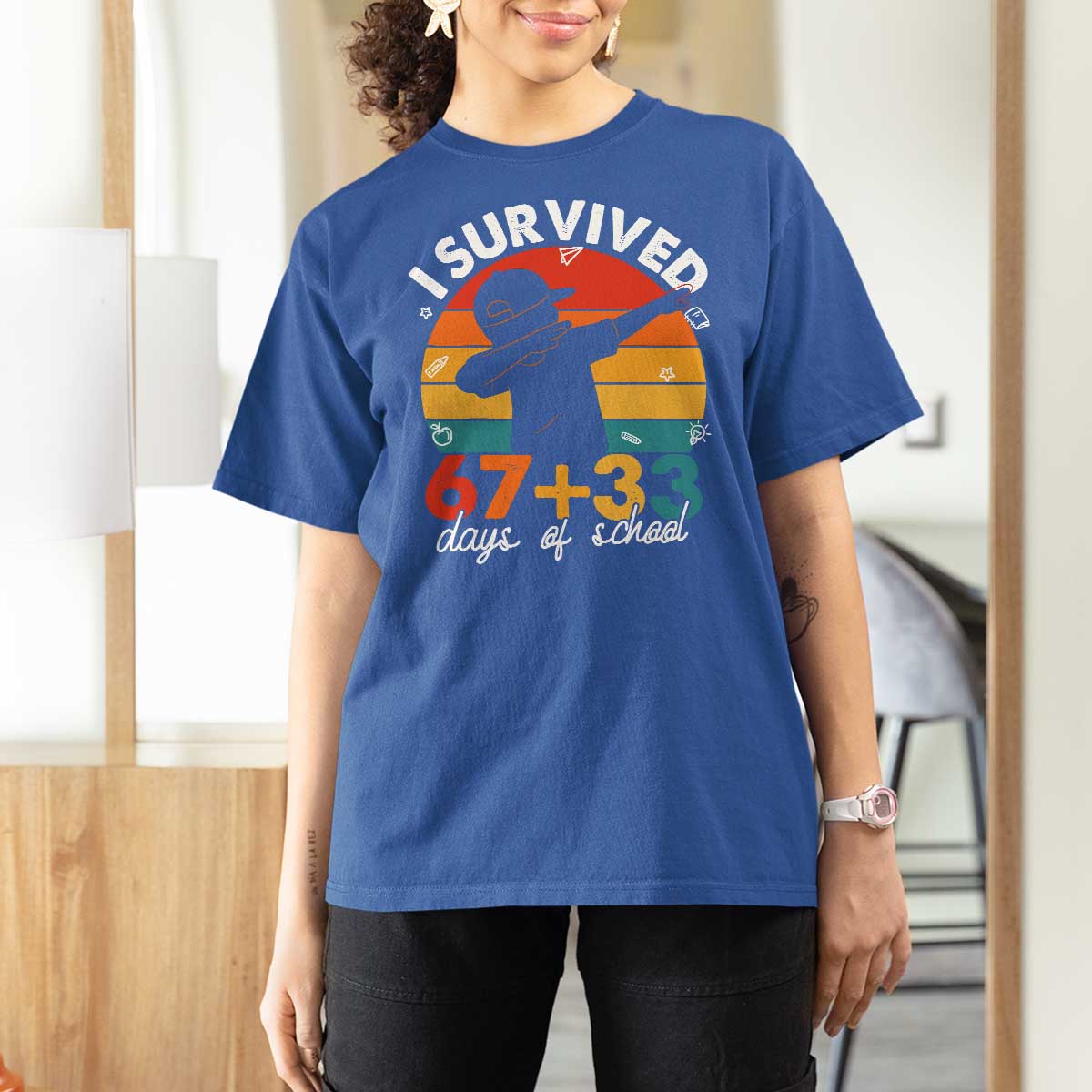 I Survived 67 33 Days Of School T Shirt For Women Funny Six Seven Meme Math Teacher Kids 100th Day