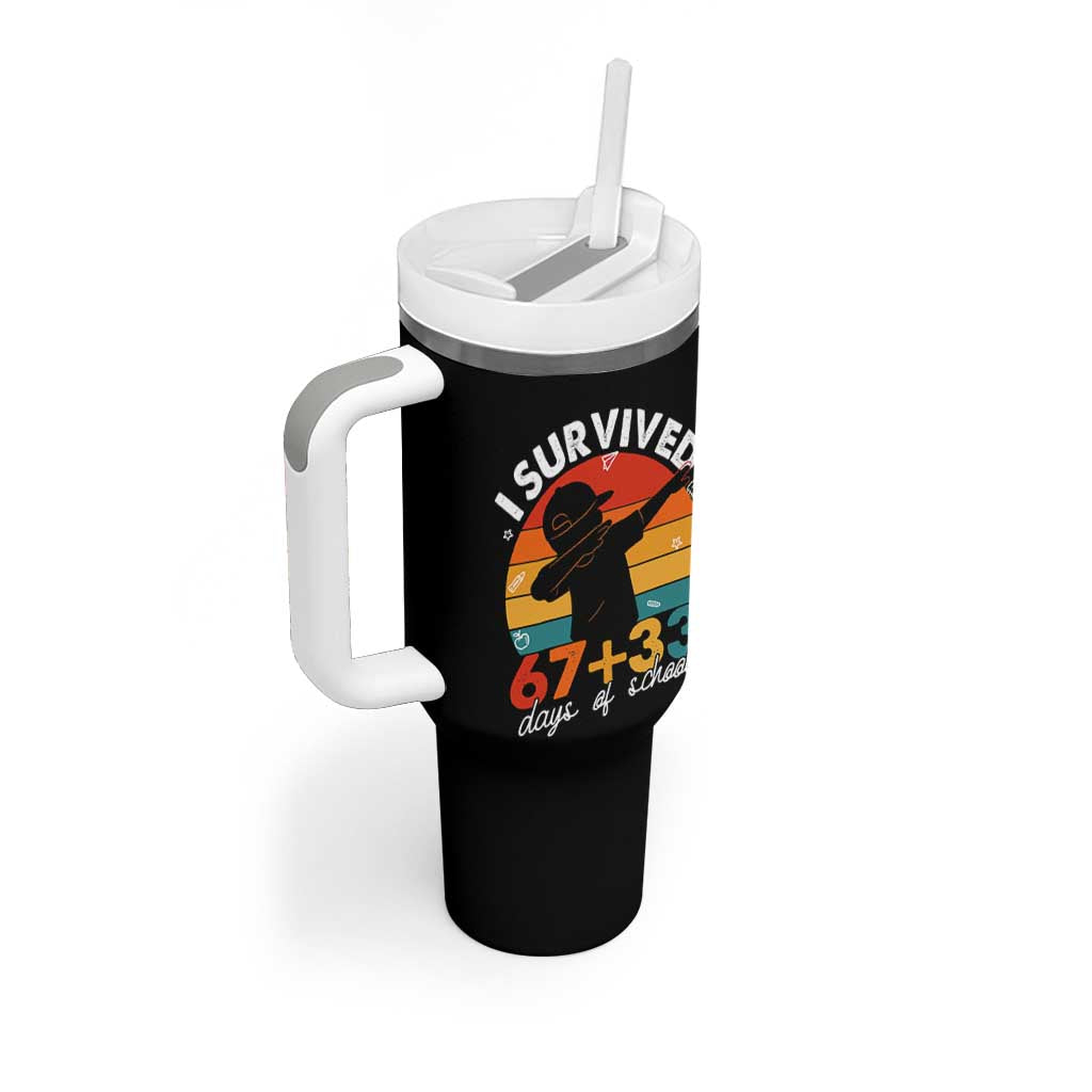 I Survived 67 33 Days Of School Tumbler With Handle Funny Six Seven Meme Math Teacher Kids 100th Day