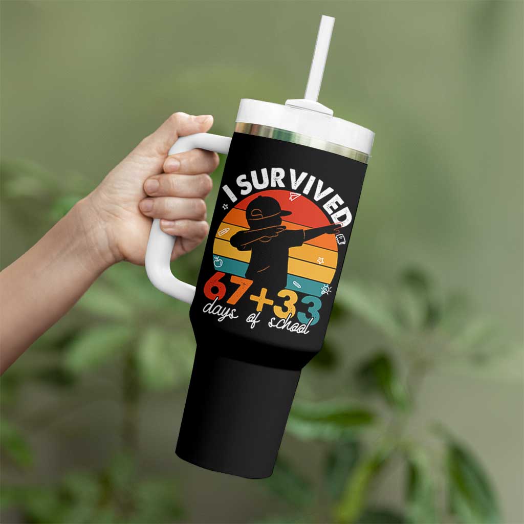 I Survived 67 33 Days Of School Tumbler With Handle Funny Six Seven Meme Math Teacher Kids 100th Day