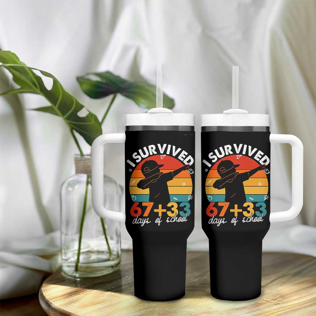 I Survived 67 33 Days Of School Tumbler With Handle Funny Six Seven Meme Math Teacher Kids 100th Day