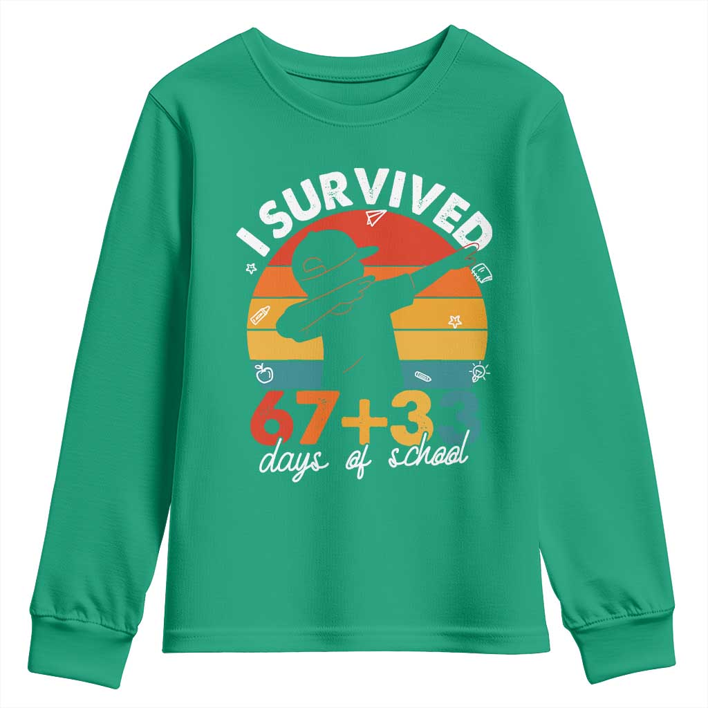 I Survived 67 33 Days Of School Youth Sweatshirt Funny Six Seven Meme Math Teacher Kids 100th Day
