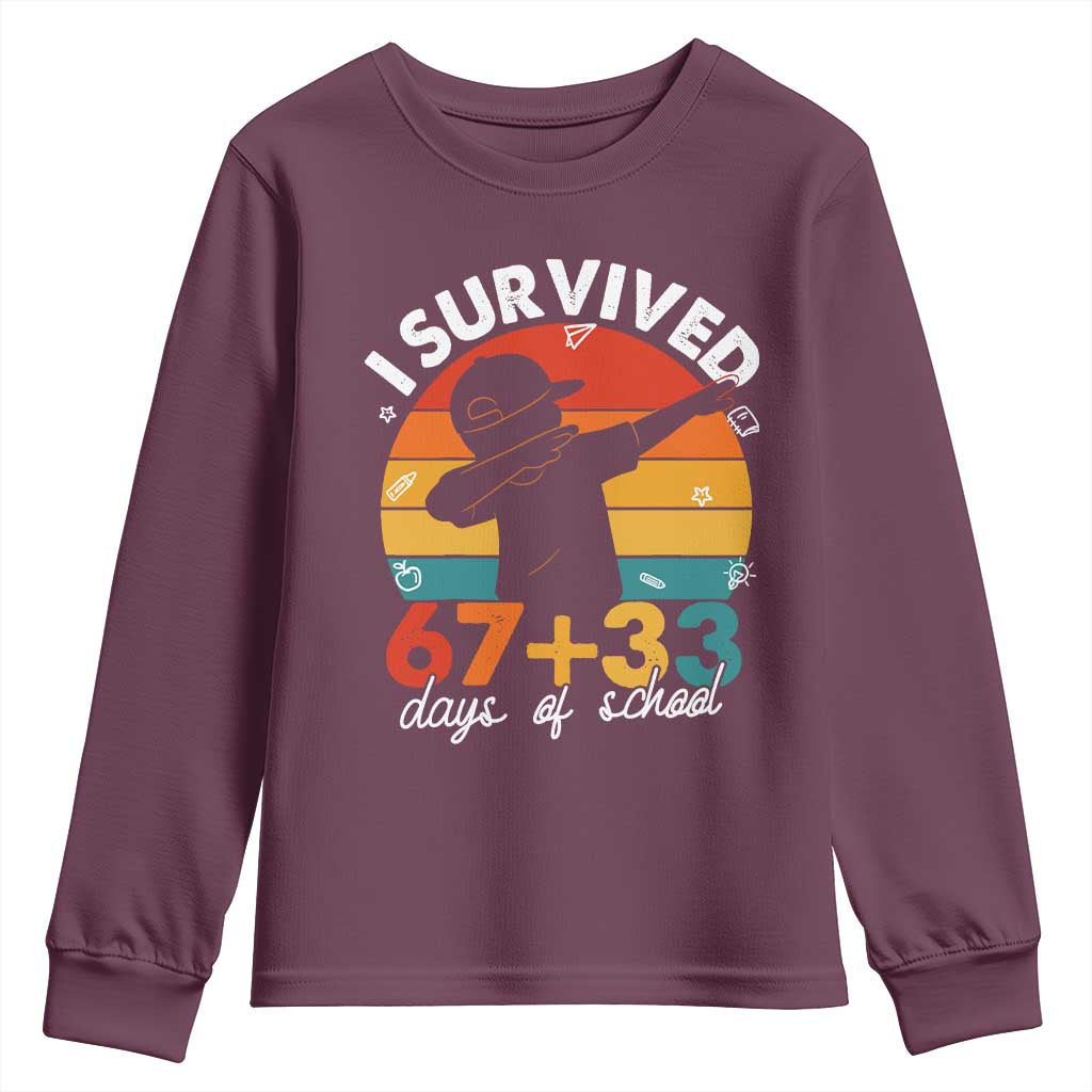 I Survived 67 33 Days Of School Youth Sweatshirt Funny Six Seven Meme Math Teacher Kids 100th Day