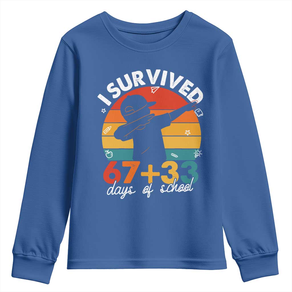 I Survived 67 33 Days Of School Youth Sweatshirt Funny Six Seven Meme Math Teacher Kids 100th Day