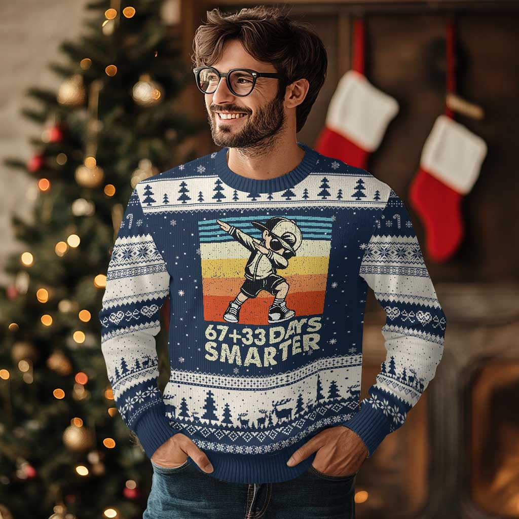 100 Days Smarter Ugly Christmas Sweater Funny 67 33 Six Seven Math Teacher Kids 100th Day