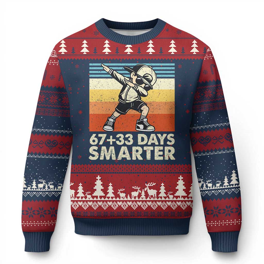 100 Days Smarter Ugly Christmas Sweater Funny 67 33 Six Seven Math Teacher Kids 100th Day