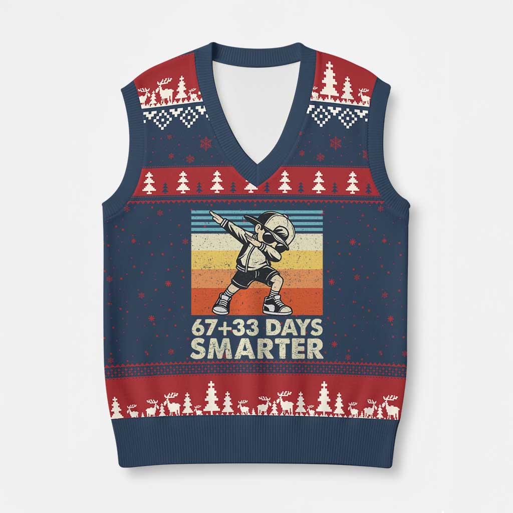 100 Days Smarter V-Neck Knit Sweater Vest Funny 67 33 Six Seven Math Teacher Kids 100th Day