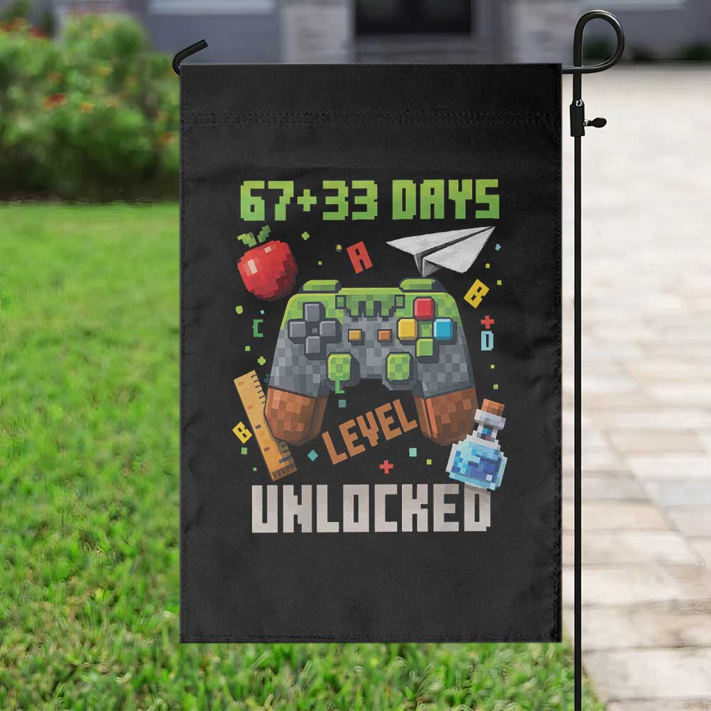 67 33 100 Days Level Unlocked Garden Flag Gaming 100th Day of School Boys Kid