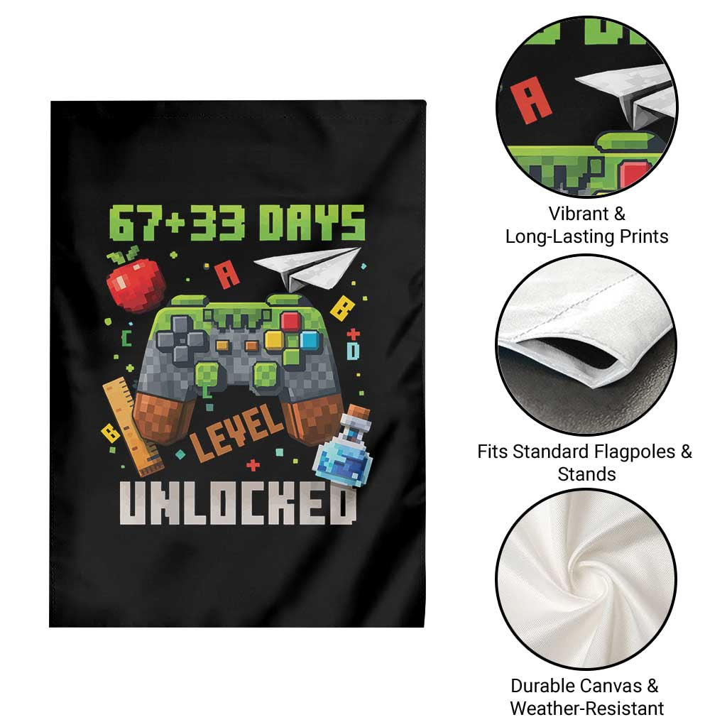 67 33 100 Days Level Unlocked Garden Flag Gaming 100th Day of School Boys Kid