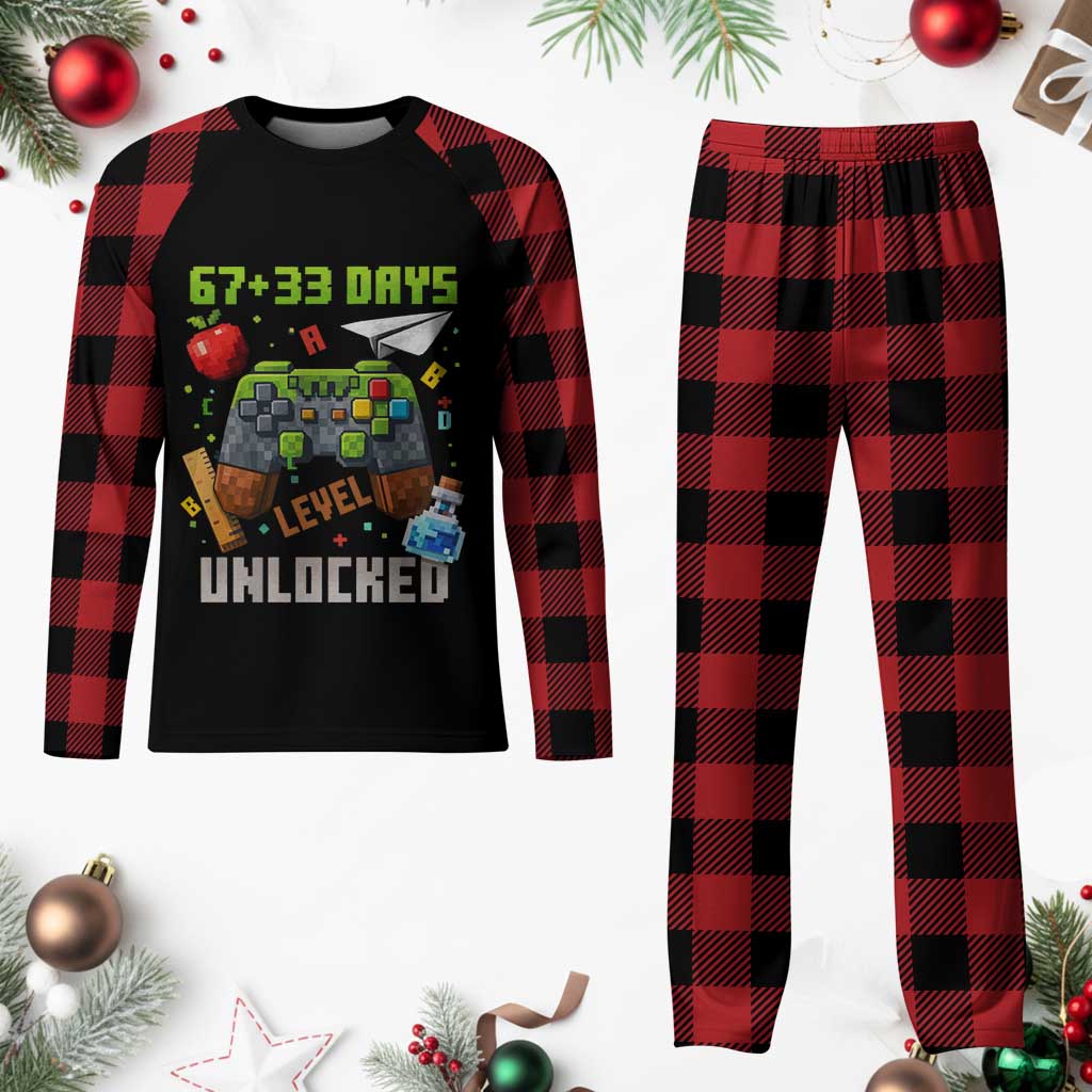 67 33 100 Days Level Unlocked Plaid Pajama Set Gaming 100th Day of School Boys Kid