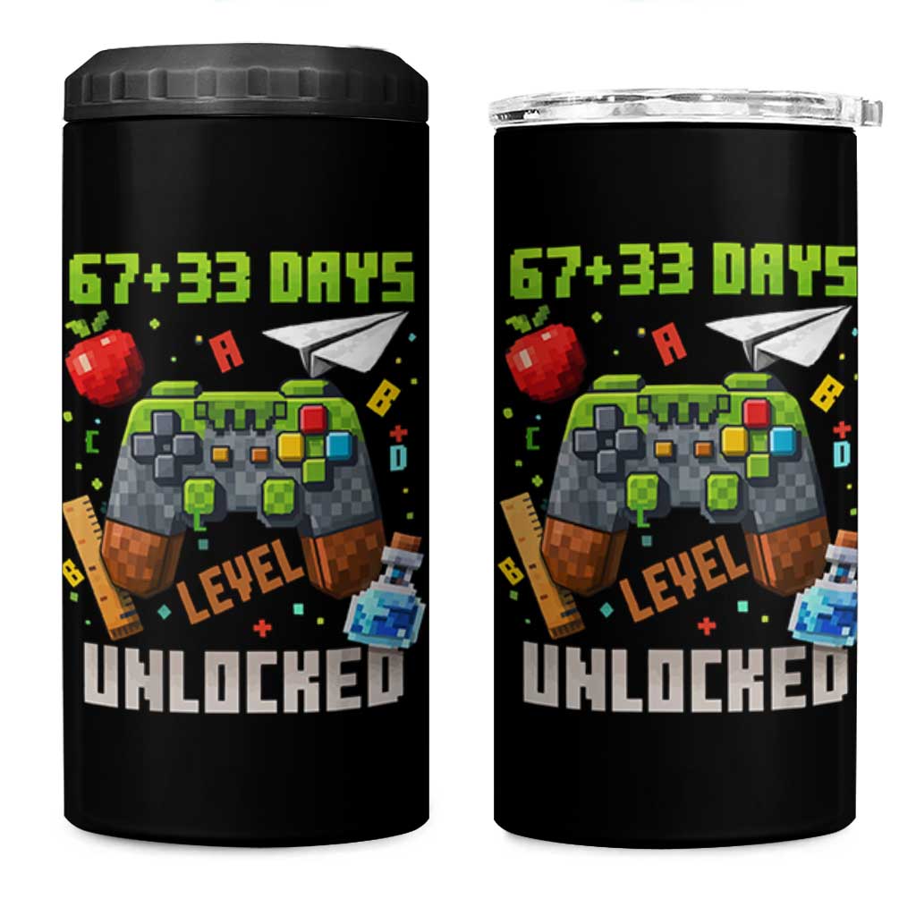 67 33 100 Days Level Unlocked 4 in 1 Can Cooler Tumbler Gaming 100th Day of School Boys Kid
