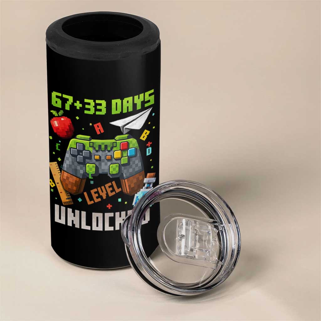 67 33 100 Days Level Unlocked 4 in 1 Can Cooler Tumbler Gaming 100th Day of School Boys Kid