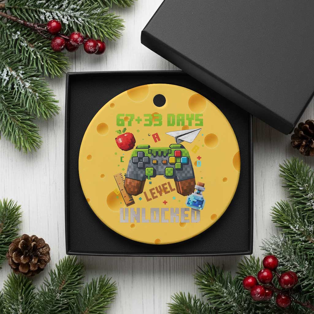 67 33 100 Days Level Unlocked Ceramic Ornament Gaming 100th Day of School Boys Kid
