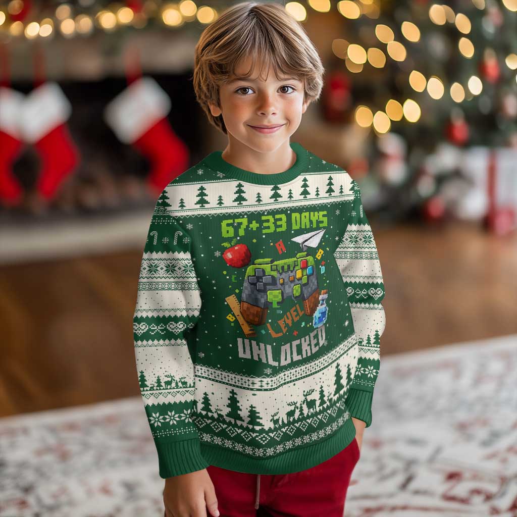67 33 100 Days Level Unlocked Ugly Christmas Sweater Gaming 100th Day of School Boys Kid