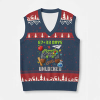67 33 100 Days Level Unlocked V-Neck Knit Sweater Vest Gaming 100th Day of School Boys Kid