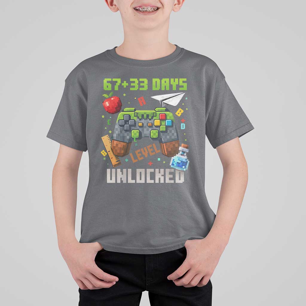 67 33 100 Days Level Unlocked T Shirt For Kid Gaming 100th Day of School Boys Kid